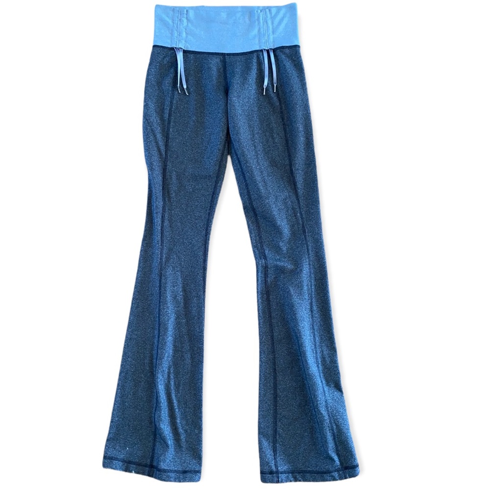 RARE Lululemon Blue and Black High Rise Flare Pants with Cinching detail
